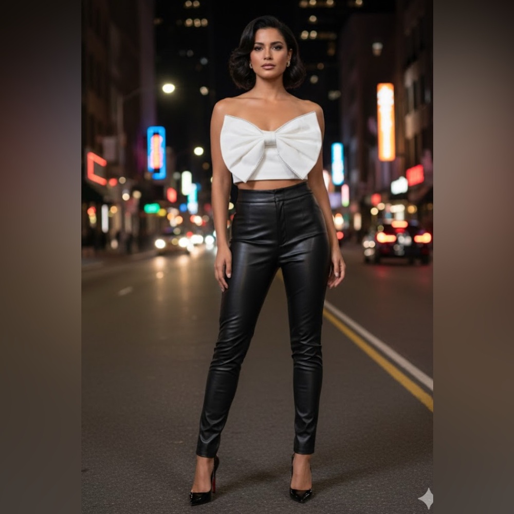 White cropped top with a bow